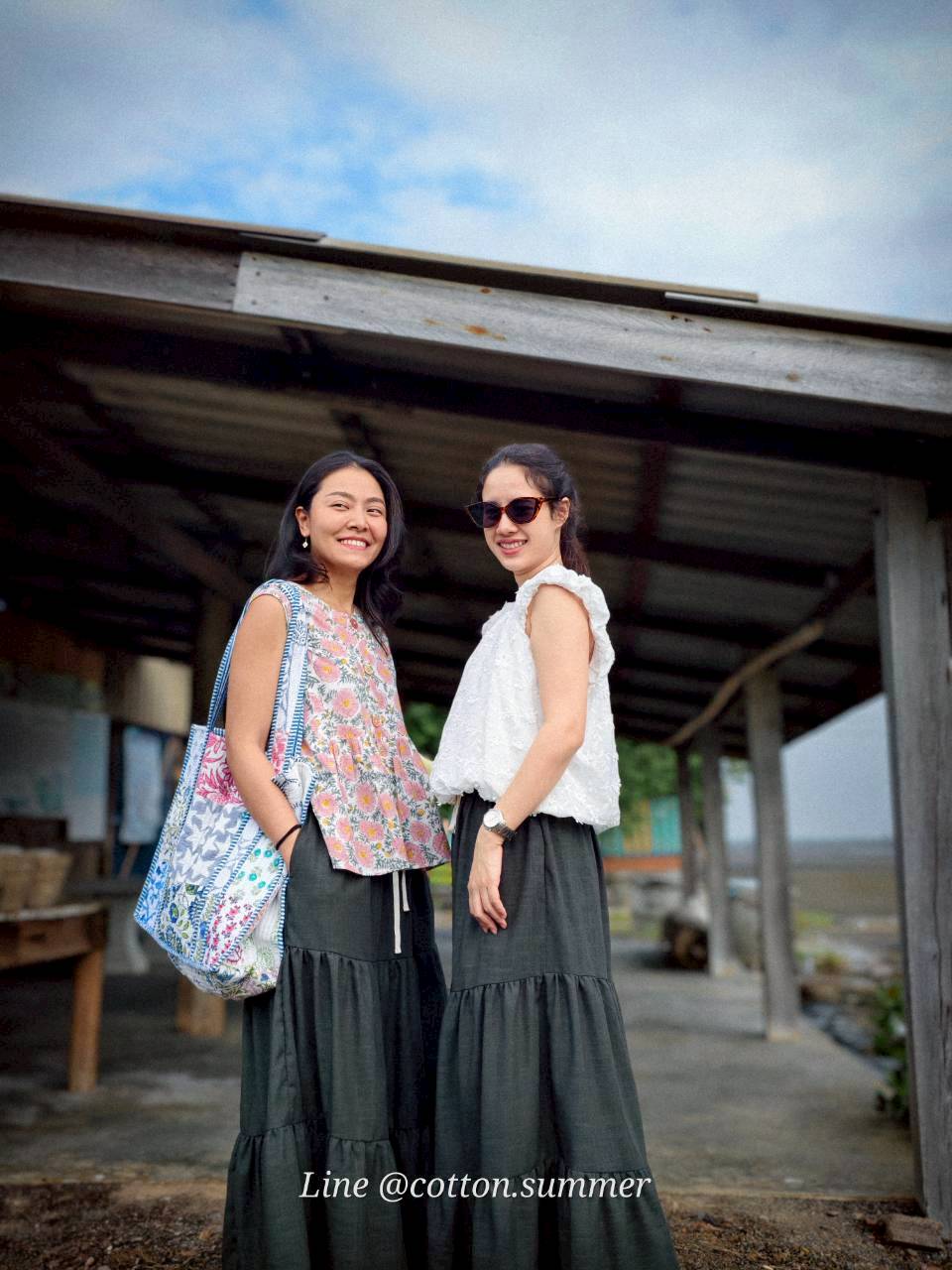 กระโปรง3ชั้น Delhi #25 - Linen เขียวเข้ม