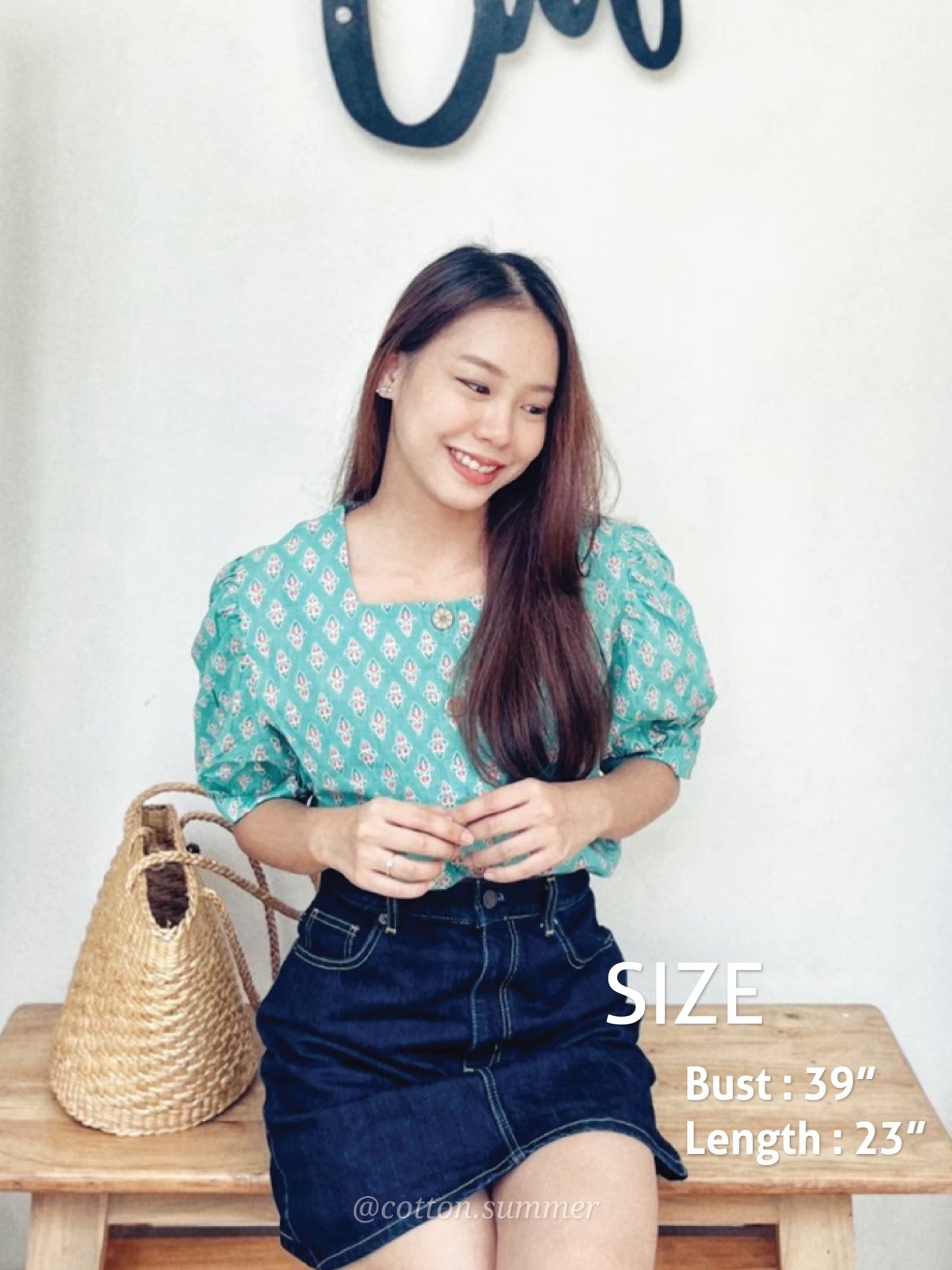 เสื้อคอเหลี่ยมแขนตุ๊กตา (Kate) # 2 เขียวมิ้นท์