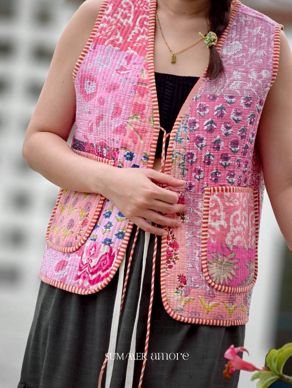 เสื้อกั๊ก ( Patchwork) Tata vest #ชมพู CXS-4