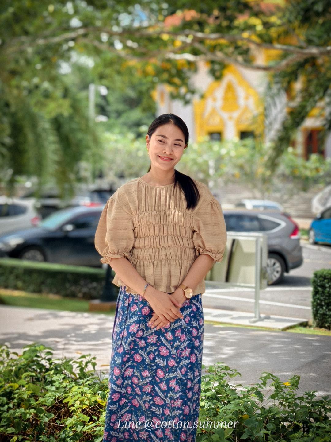 ผ้าถุงป้ายราศี (Rasee) #70-น้ำเงินดอกลิลลี่