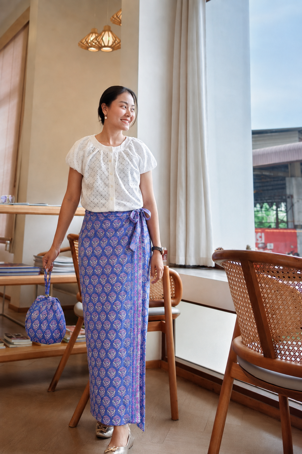 ผ้าถุงป้ายราศี (Rasee) #81-ดอกม่วงเล็ก