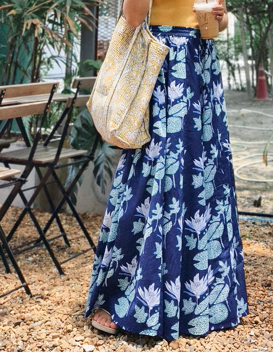 กางเกงชีวา (Cheeva)  #03 ดอกฟ้าขาว-พื้นน้ำเงิน