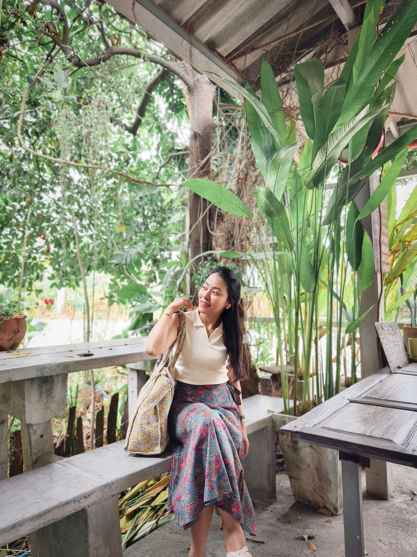 กระโปรงป้ายมัสตาร์ด (Mustard) #04 ดอกชมพื้นฟ้า