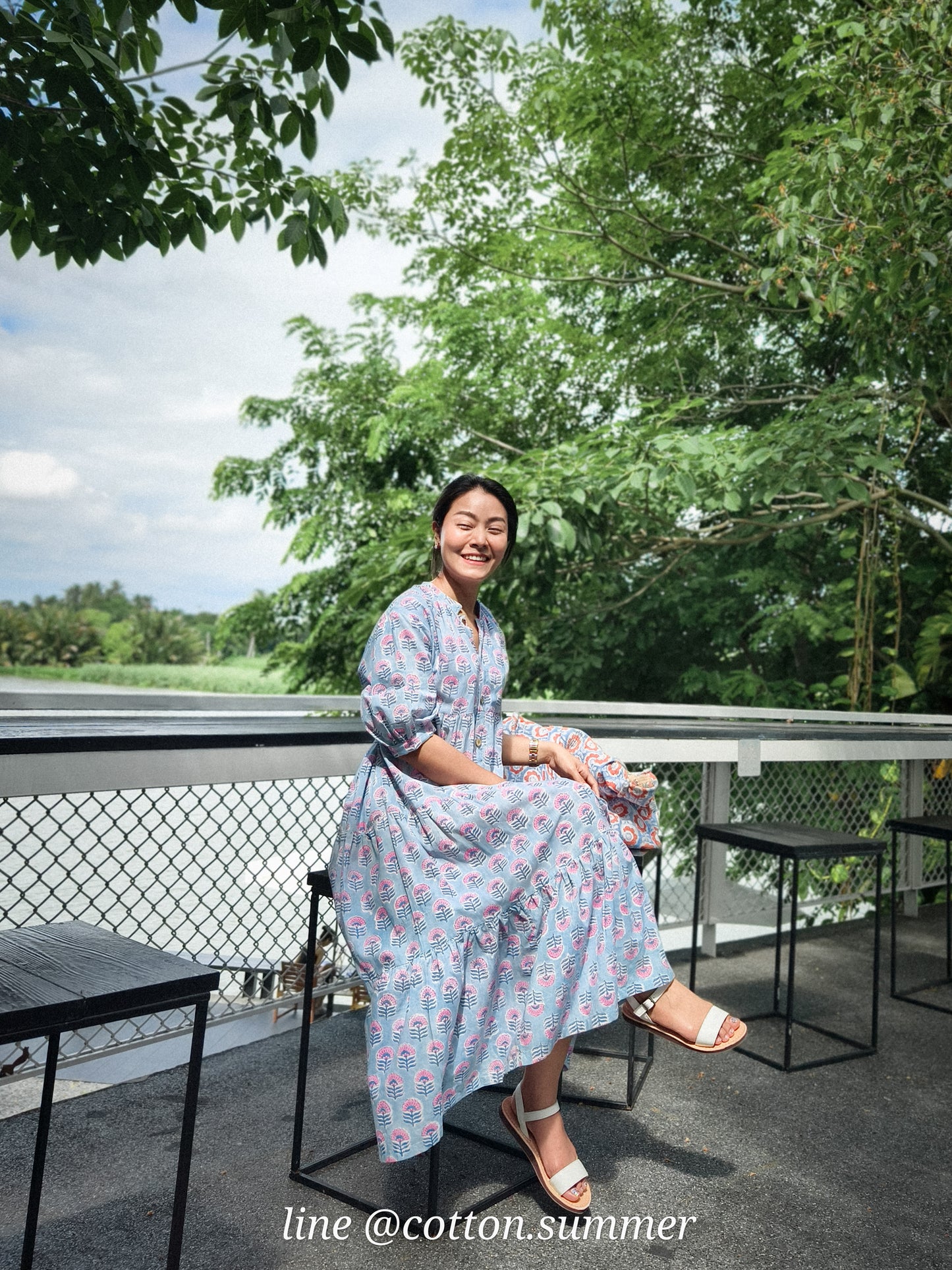 เดรสโอลีฟ (Dress Olive) - #02 ดอกชมพื้นฟ้าตุ่น