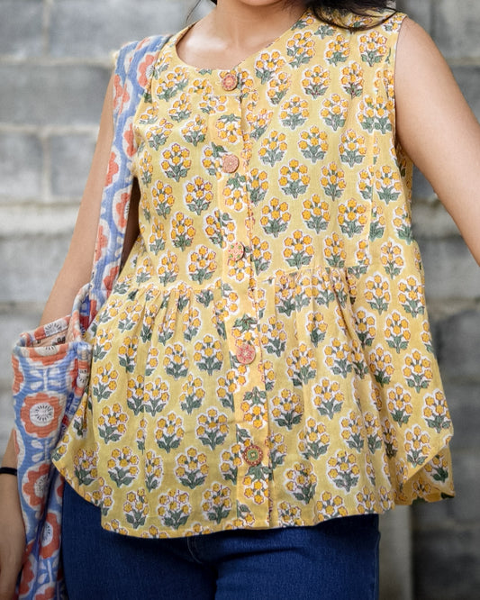 เสื้อแขนกุดชายระบายลันลา (Lulla)  #19-เหลือง Yellow sunshine