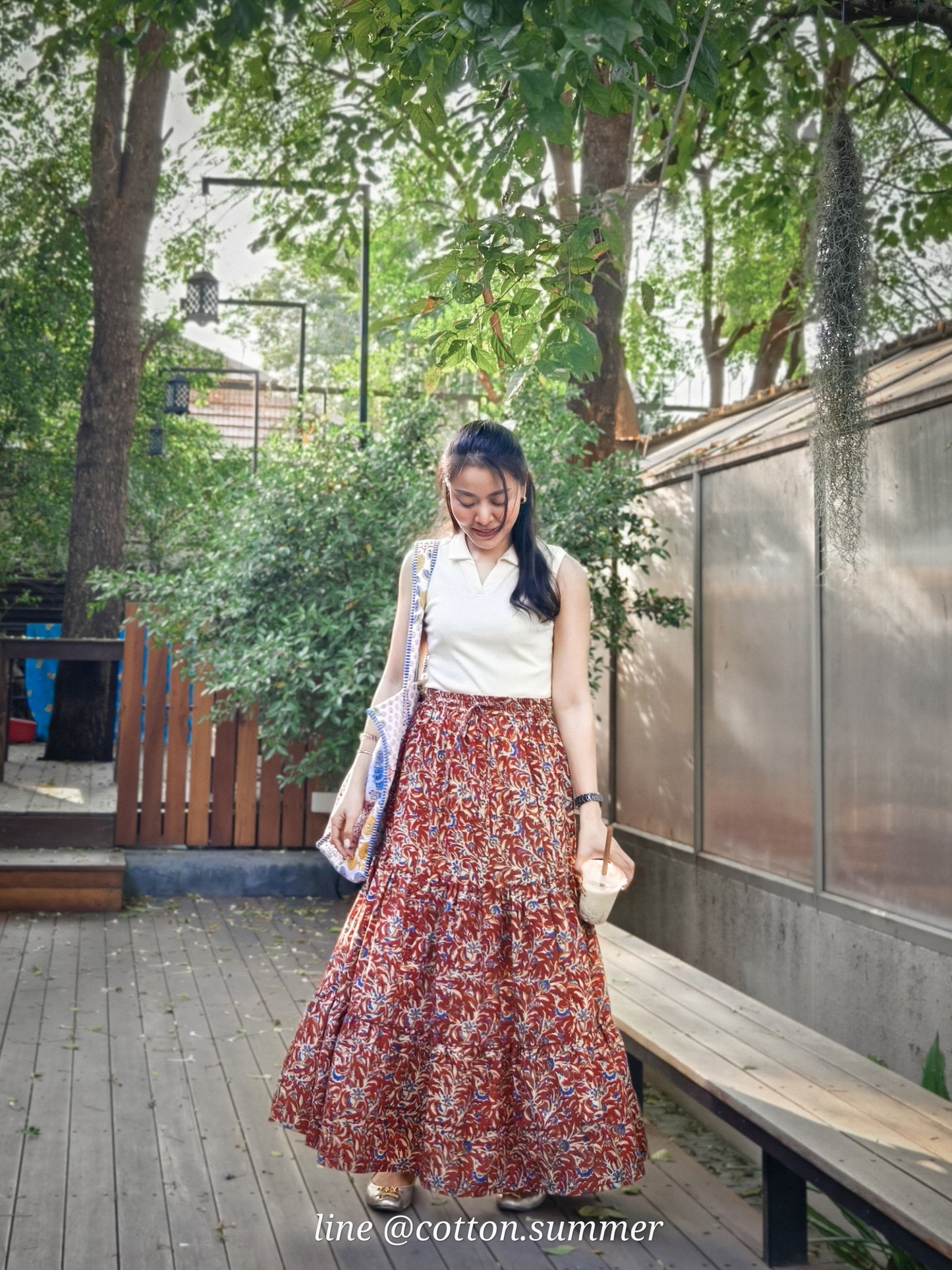 กระโปรง 3 ชั้นเดลี (Delhi) #04 Dark red