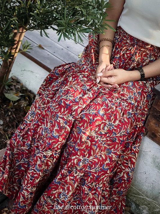 กระโปรง 3 ชั้นเดลี (Delhi) #04 Dark red