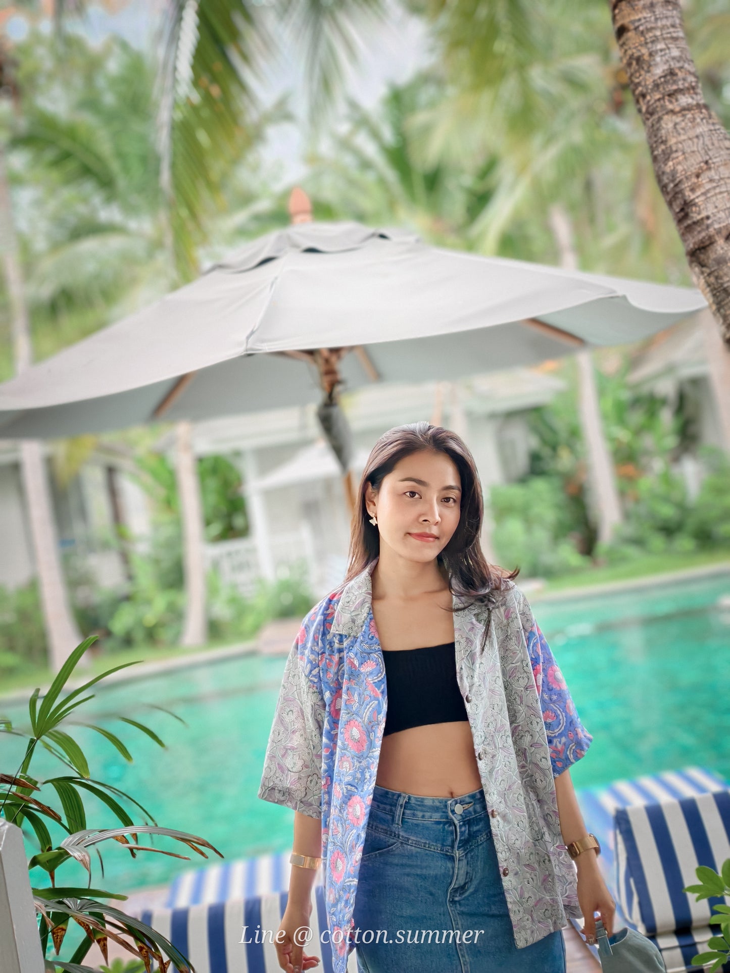 เสื้อฮาวาย ชะคราม (Chakram) #07 ฟ้า
