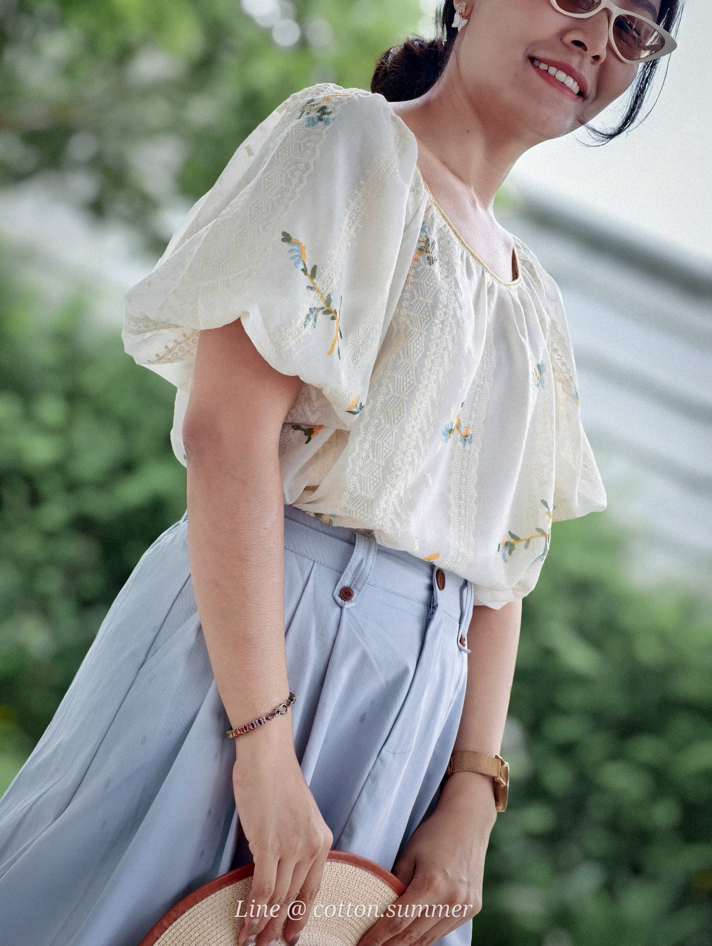 กระโปรงซิปหน้ามีกระดุมโมเน่ (Monet) # 01-Blue
