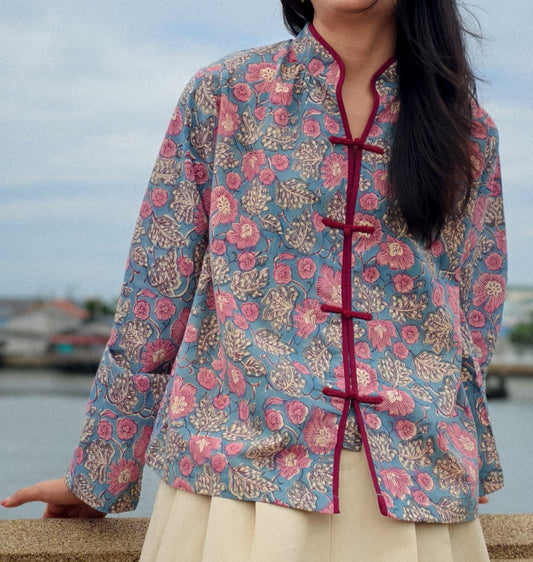 เสื้อ"อู่หลง" แบบจีนโบราณแขนยาว (Oolong)  #11 คราม