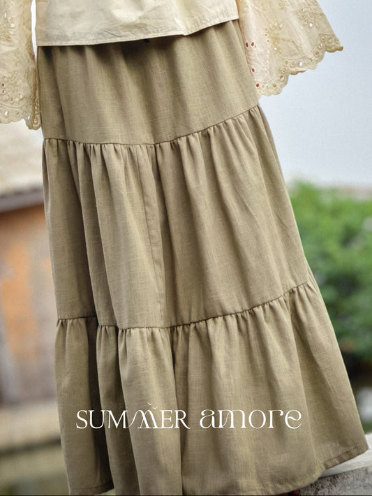 กระโปรง 3 ชั้นเดลี (Delhi) #22 - Linen เขียวอ่อน