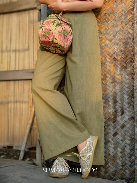 กางเกงชูใจ (Chujai pants) #07 ผ้าลินิน เขียวขี้ม้า