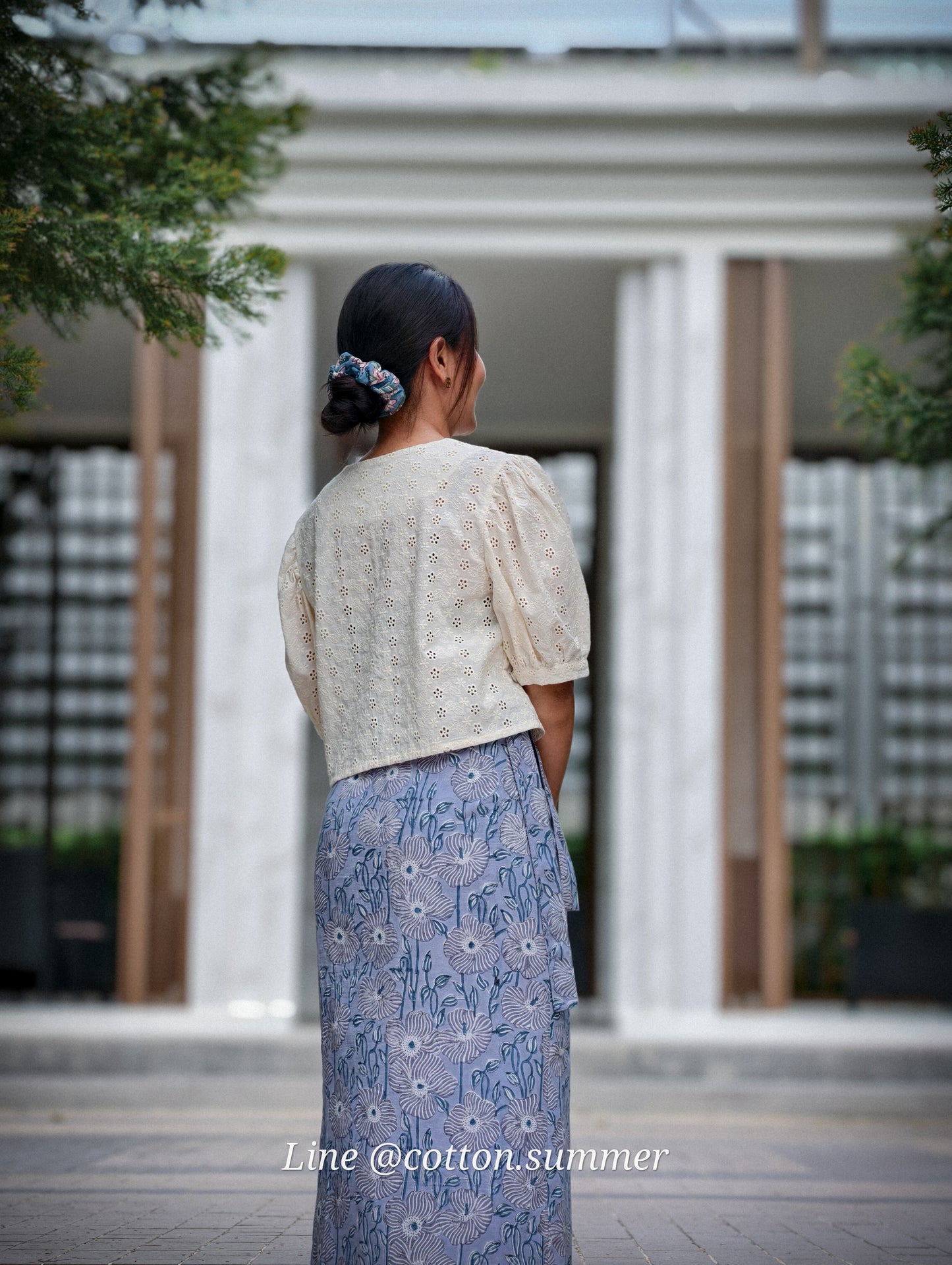 ผ้าถุงป้ายราศี (Rasee) #75-ฟ้าอ่อนอมเทาราชินี