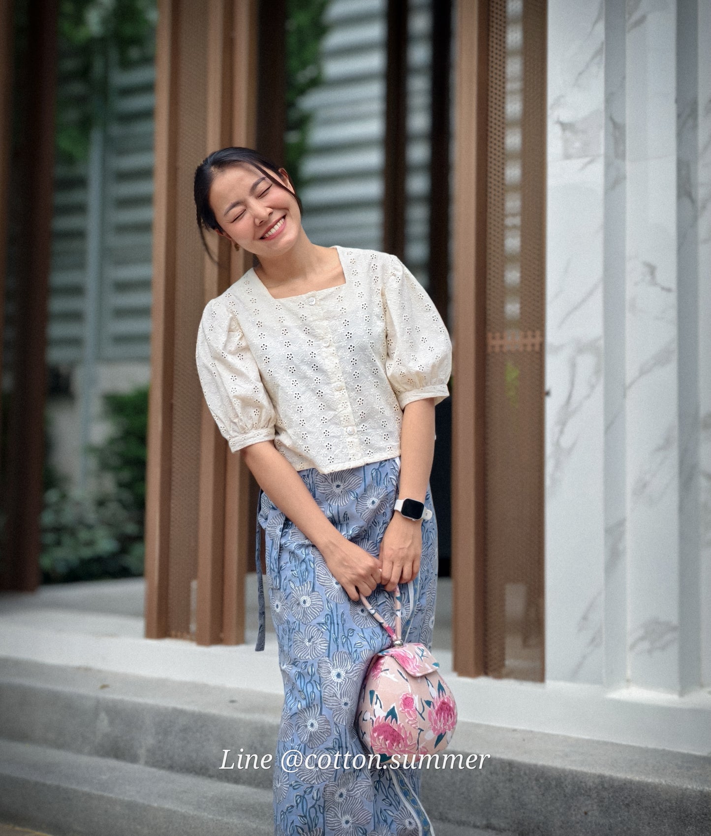 ผ้าถุงป้ายราศี (Rasee) #75-ฟ้าอ่อนอมเทาราชินี