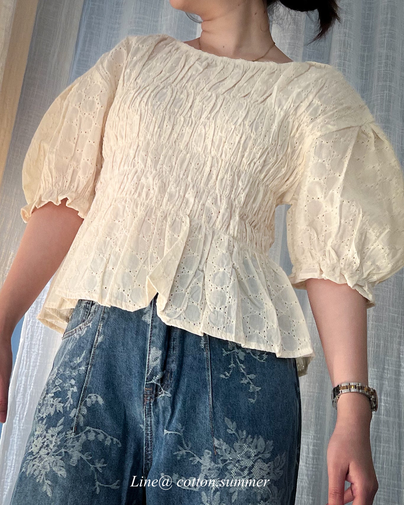 เสื้ออนงค์ (Anong Tops) #06-ครีมลูกไม้ฉลุ