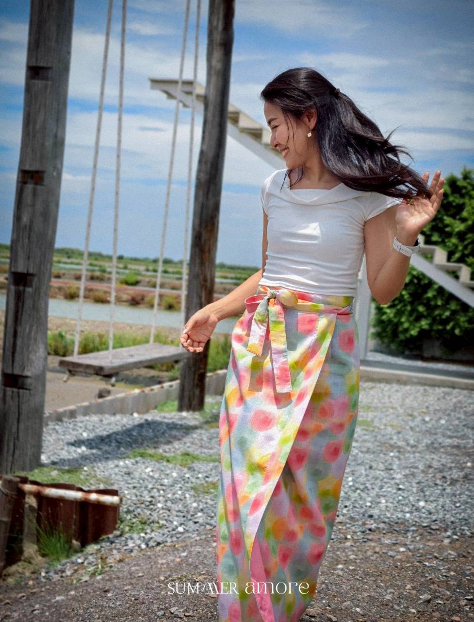 ผ้าถุงป้ายราศี ผ้าลินิน (Rasee) #02 ชมพู Pastel Ballon