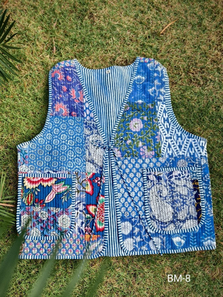 เสื้อกั๊ก ( Patchwork) Tata vest #น้ำเงิน BM-8