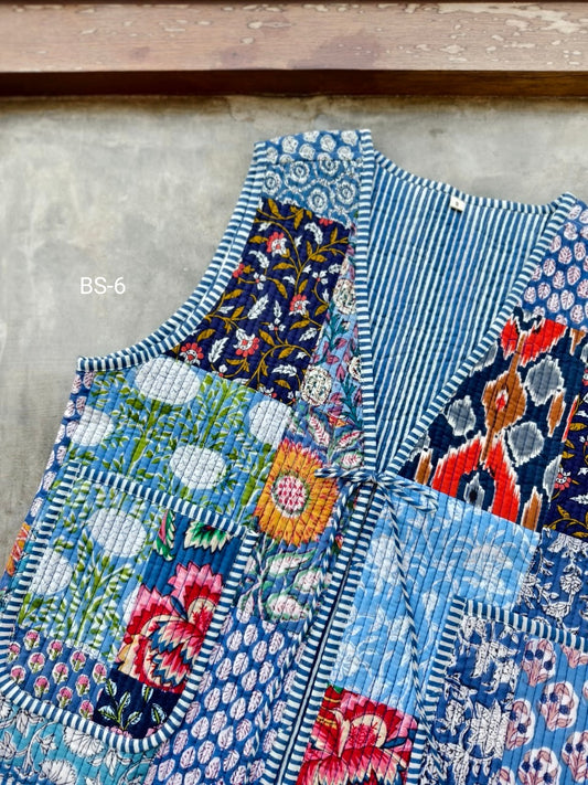 เสื้อกั๊ก ( Patchwork) Tata vest #น้ำเงิน BS-6