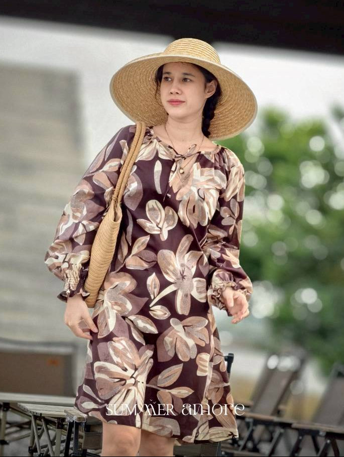 เดรสแขนยาวกะทิ (Kati) #01-น้ำตาลCaramel