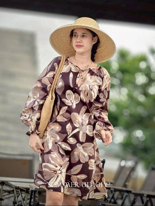 เดรสแขนยาวกะทิ (Kati) #01-น้ำตาลCaramel