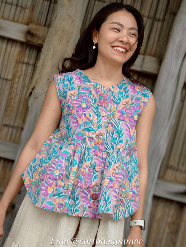 เสื้อแขนกุดชายระบายลันลา (Lulla)  #23-ม่วงไม้เลื้อย