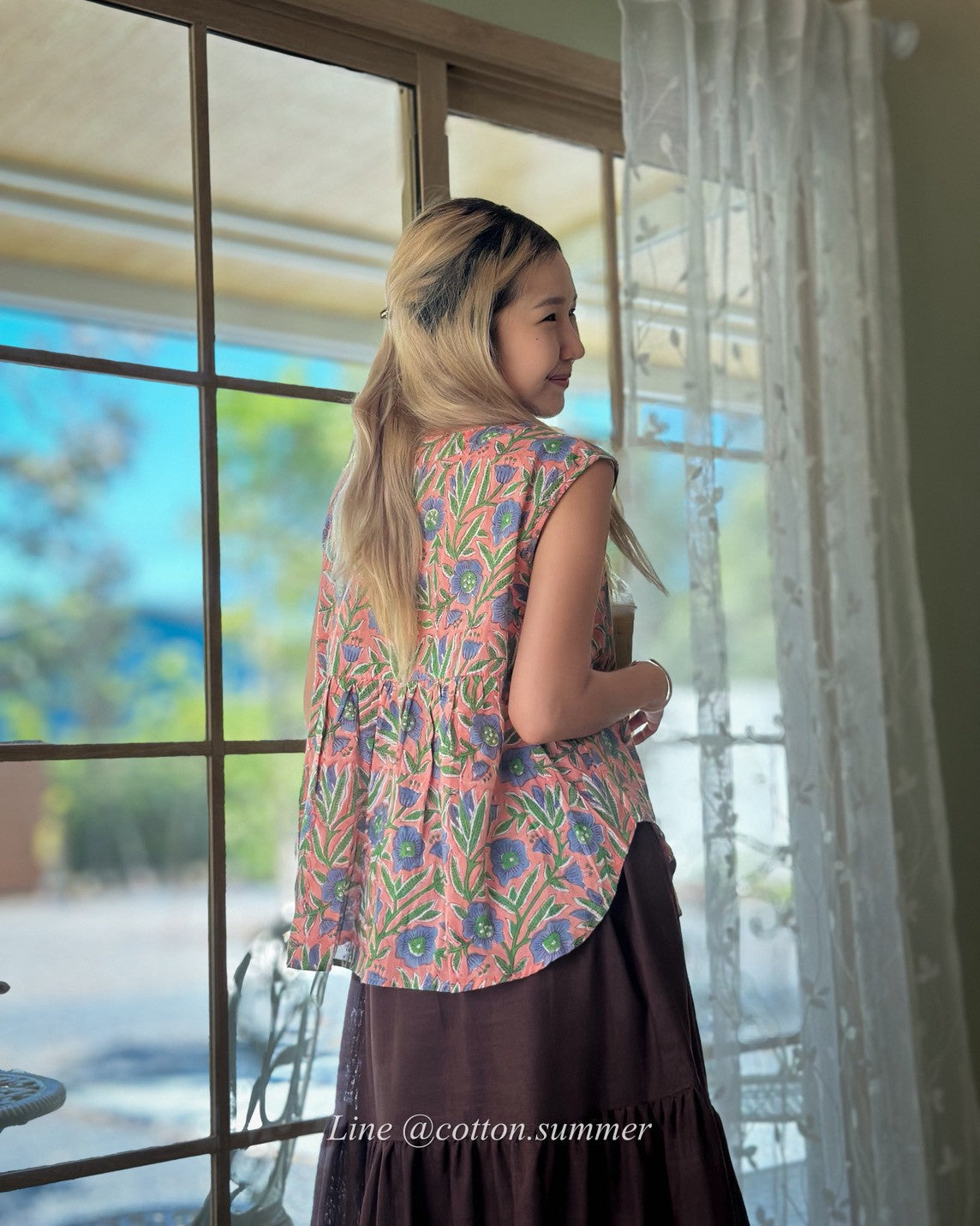 เสื้อแขนกุดชายระบายลันลา (Lulla)  #22-ชมพูตุ่น อัญชัน