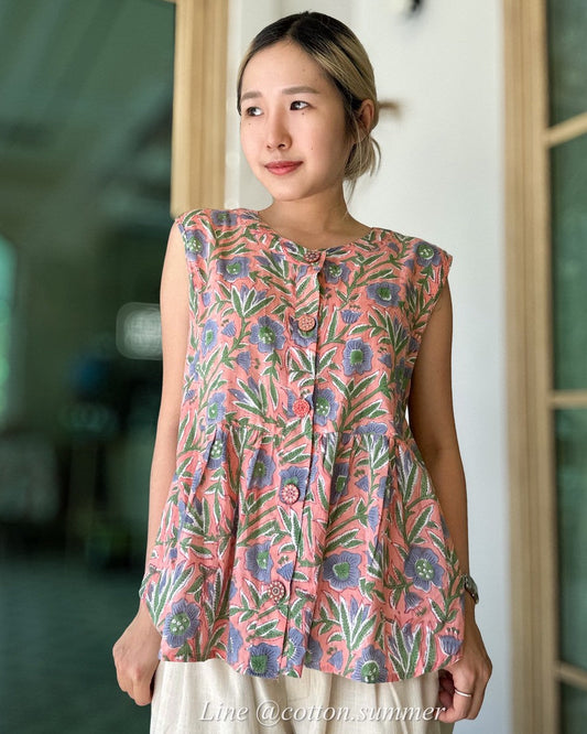 เสื้อแขนกุดชายระบายลันลา (Lulla)  #22-ชมพูตุ่น อัญชัน