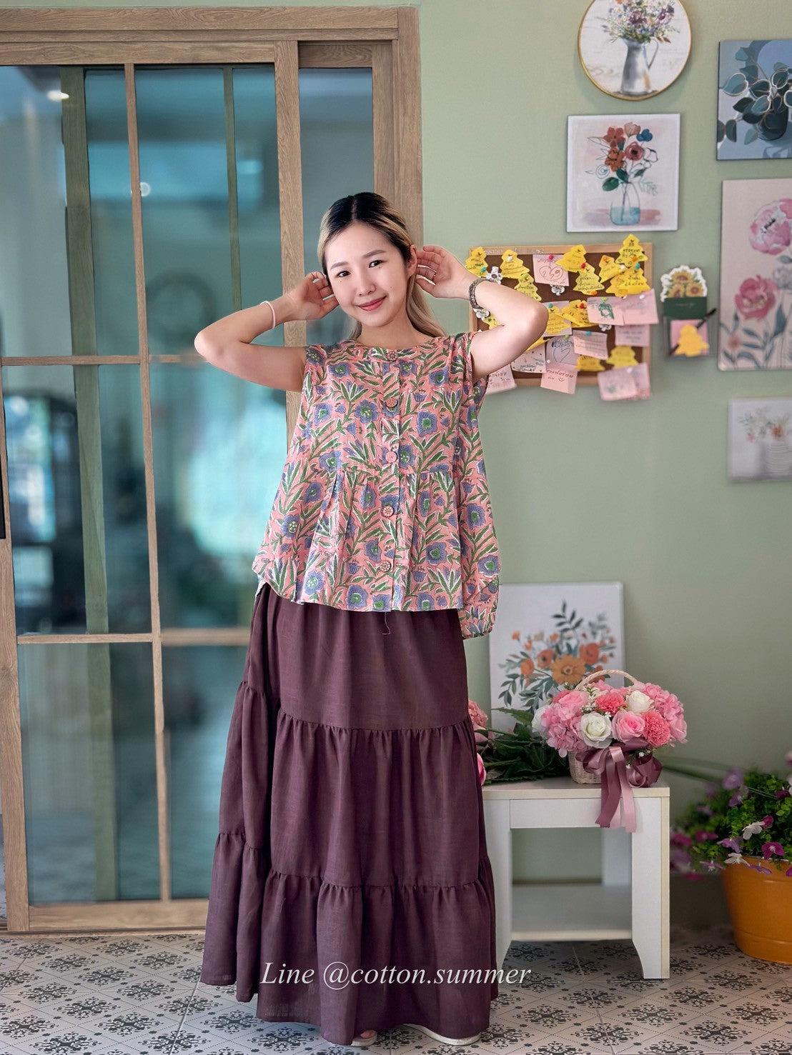 เสื้อแขนกุดชายระบายลันลา (Lulla)  #22-ชมพูตุ่น อัญชัน
