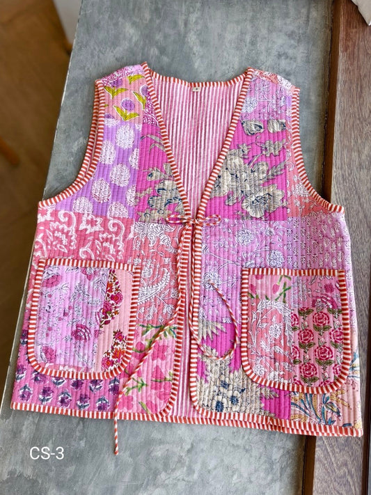 เสื้อกั๊ก ( Patchwork) Tata vest #ชมพู CS-3