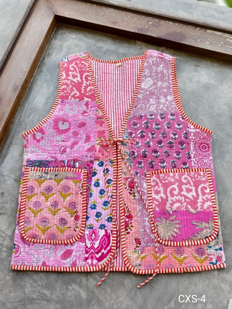 เสื้อกั๊ก ( Patchwork) Tata vest #ชมพู CXS-4