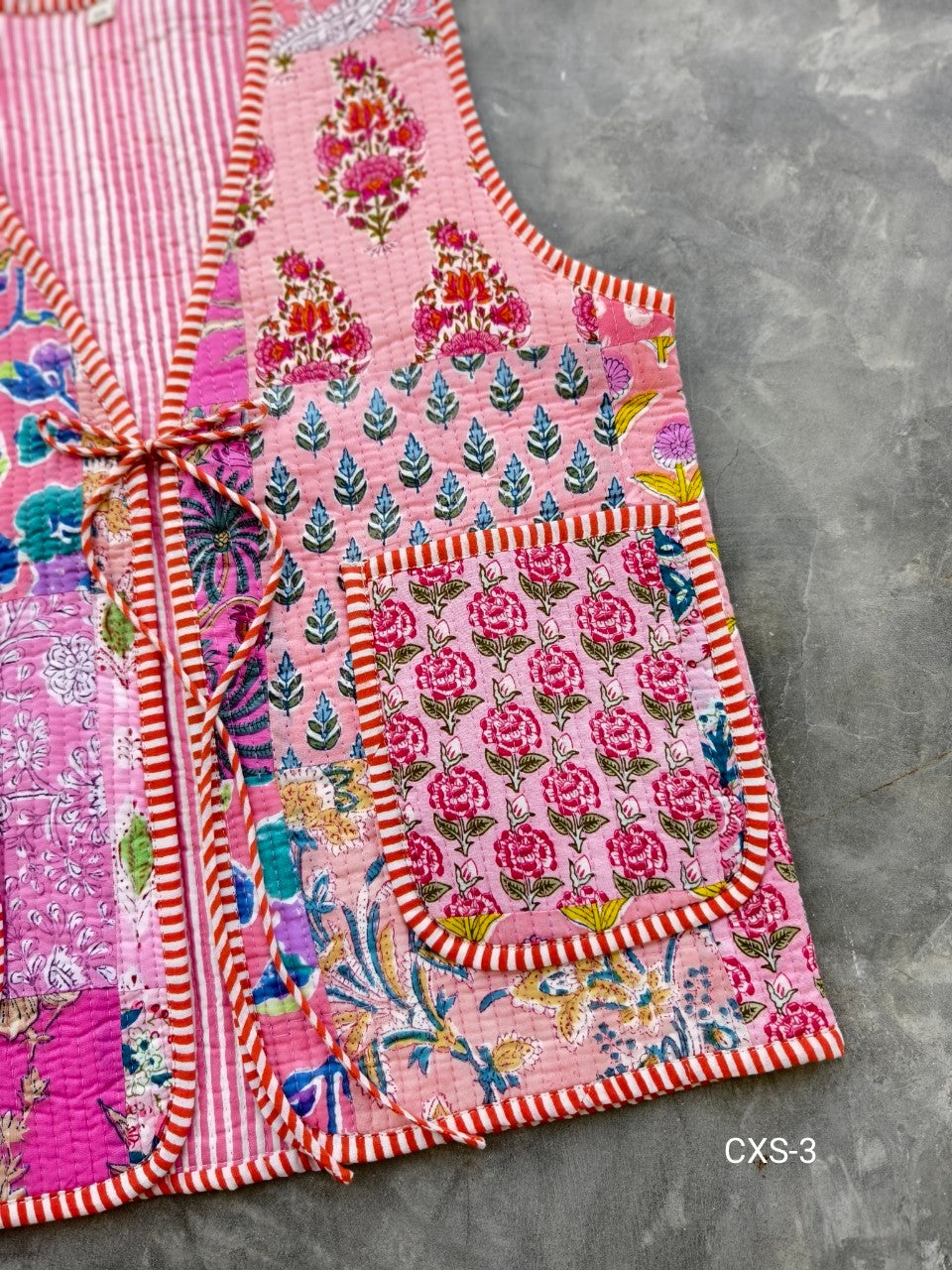 เสื้อกั๊ก ( Patchwork) Tata vest #ชมพู CXS-3