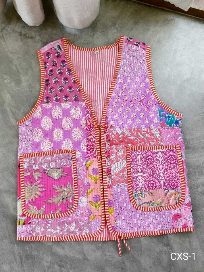 เสื้อกั๊ก ( Patchwork) Tata vest #ชมพู CXS-1