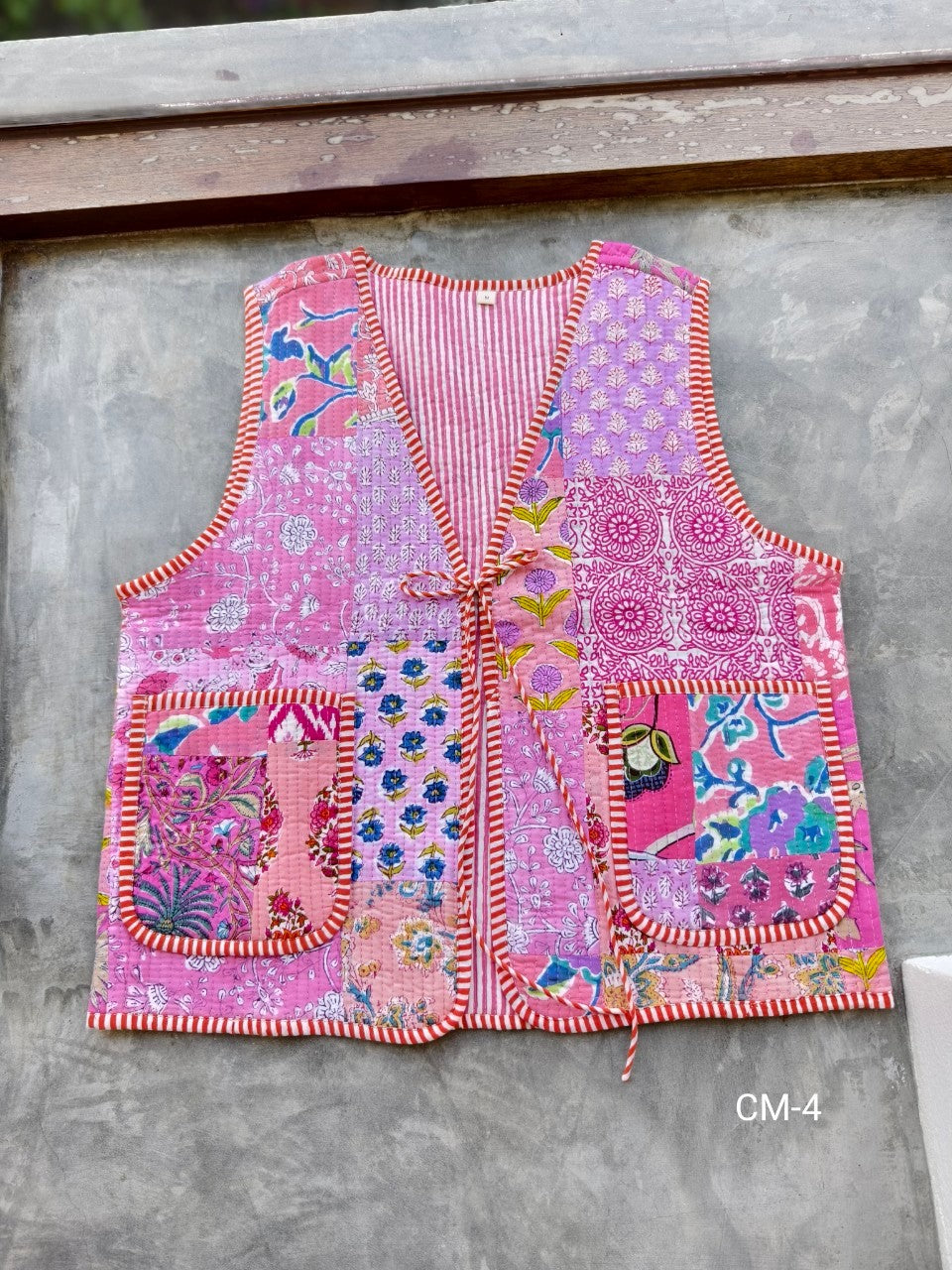 เสื้อกั๊ก ( Patchwork) Tata vest #ชมพู CM-4
