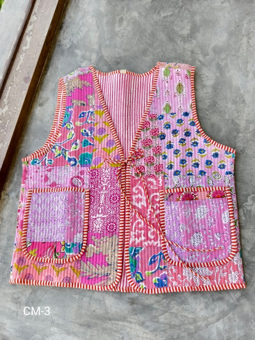 เสื้อกั๊ก ( Patchwork) Tata vest #ชมพู CM-3