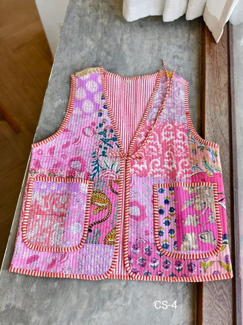 เสื้อกั๊ก ( Patchwork) Tata vest #ชมพู CS-4
