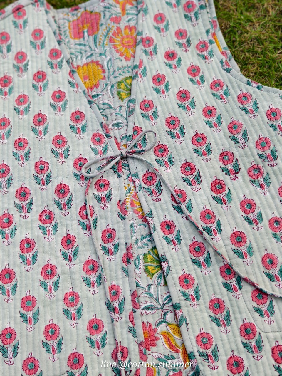 เสื้อกั๊ก(Tata vest )ผ้าอินเดียงานพิมพ์มือ - Mint