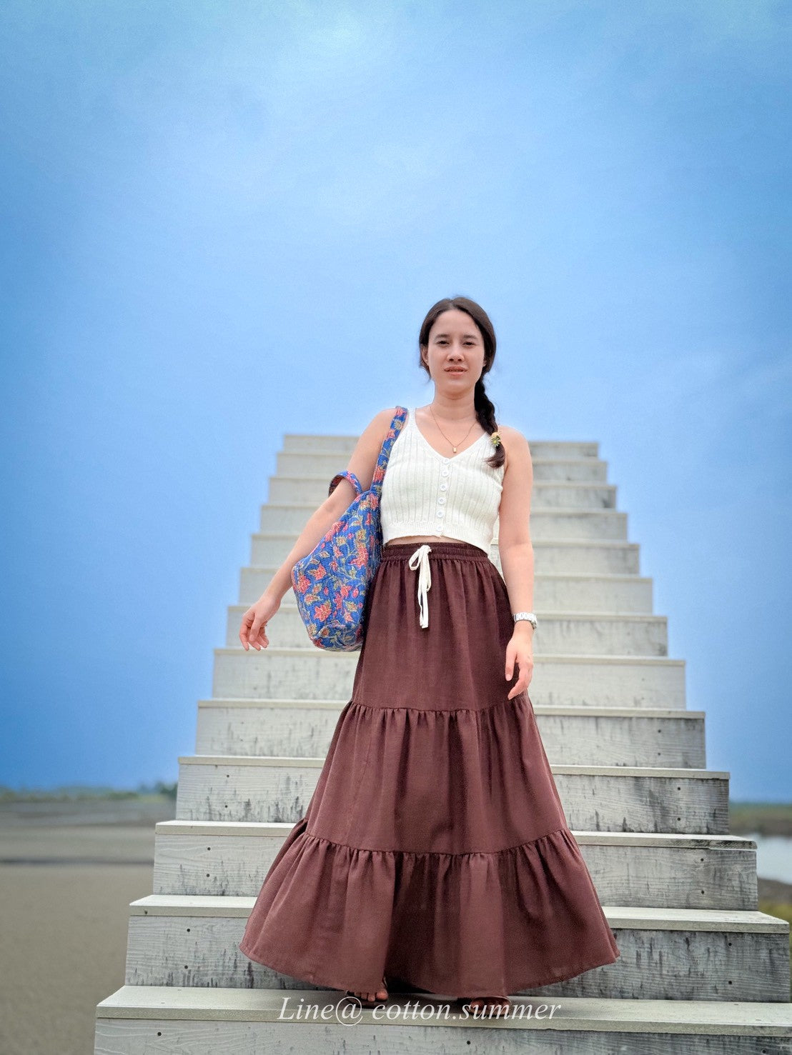 กระโปรง 3 ชั้นเดลี (Delhi) #24 - Linen Sugar(น้ำตาล)