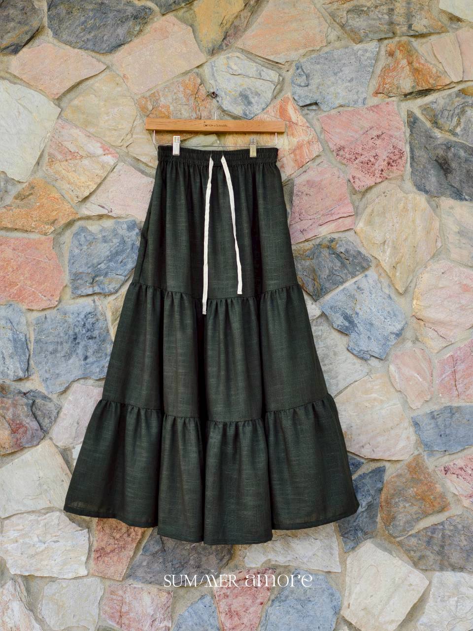 กระโปรง3ชั้น Delhi #25 - Linen เขียวเข้ม