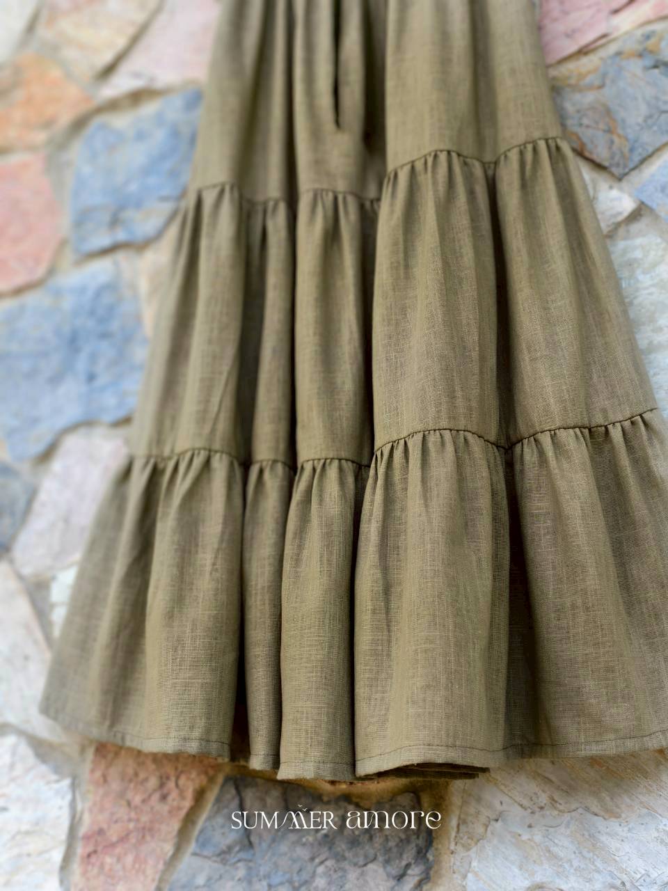 กระโปรง3ชั้น Delhi #22 - Linen เขียวอ่อน
