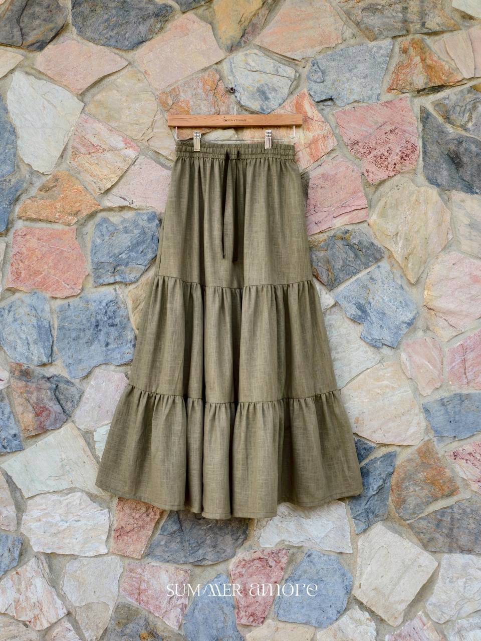 กระโปรง3ชั้น Delhi #22 - Linen เขียวอ่อน