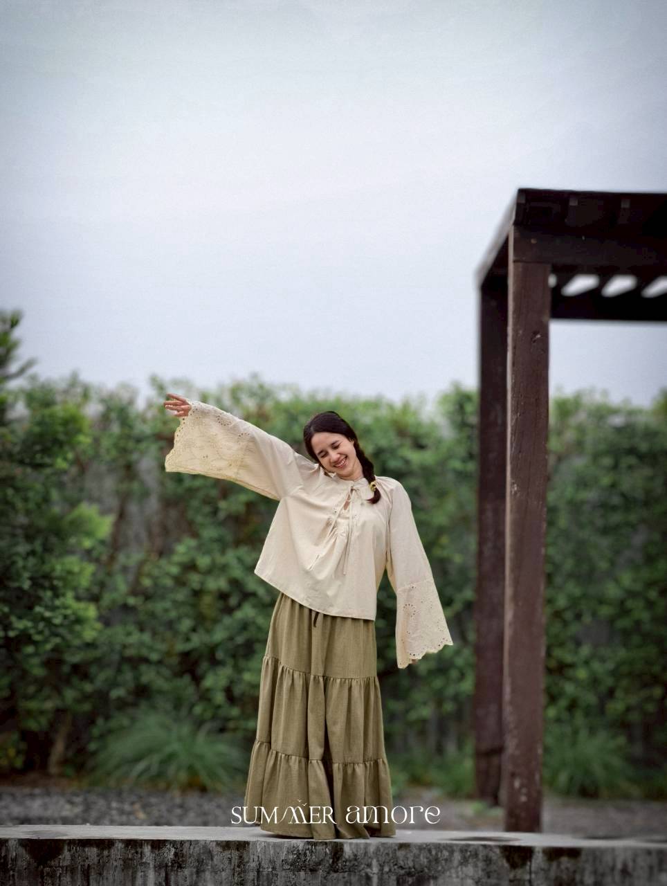 กระโปรง3ชั้น Delhi #22 - Linen เขียวอ่อน