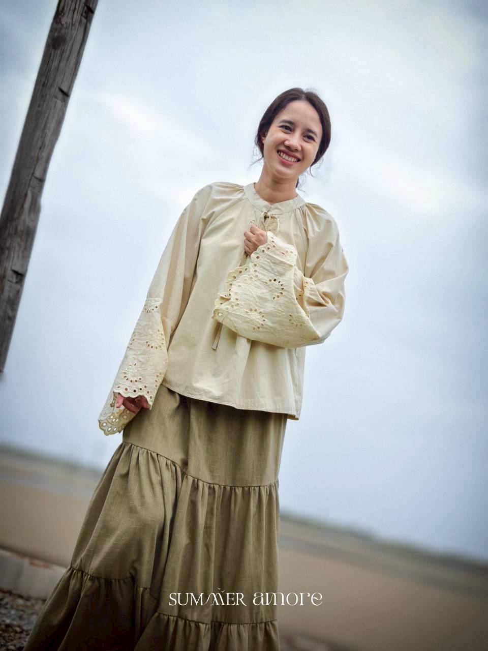 กระโปรง3ชั้น Delhi #22 - Linen เขียวอ่อน