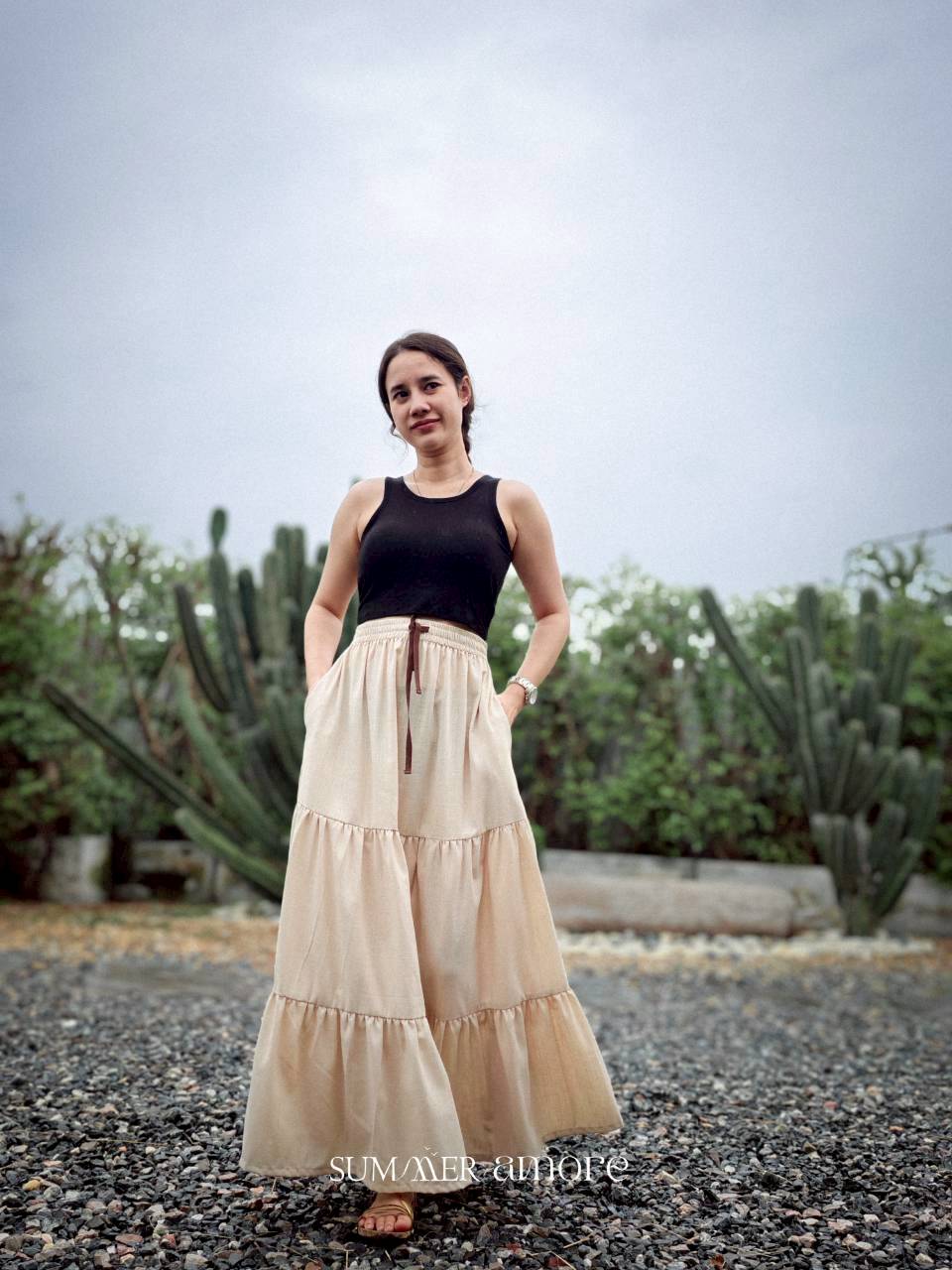 กระโปรง3ชั้น Delhi #26 - Linen Cream