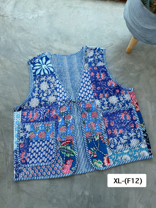 เสื้อกั๊ก ( Patchwork) Tata vest #น้ำเงิน XLF-12