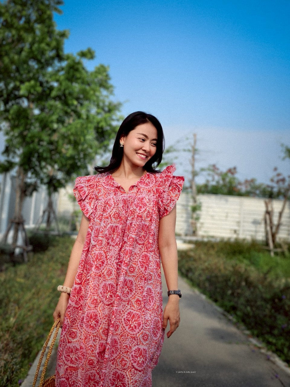 เดรส"ข้าวแช่"(Khao chae) : แขนระบาย ทรงยาวสวย #06- ส้มแสด