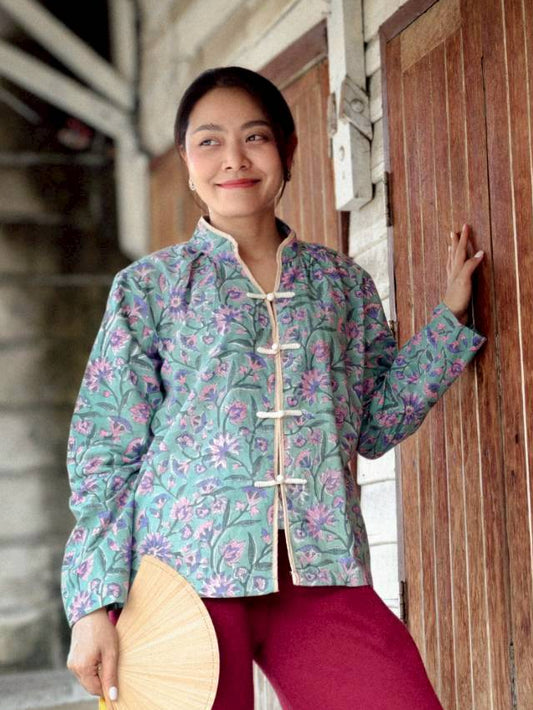 เสื้อ"อู่หลง" แบบจีนโบราณแขนยาว (Oolong)  #2 เขียวอมฟ้า