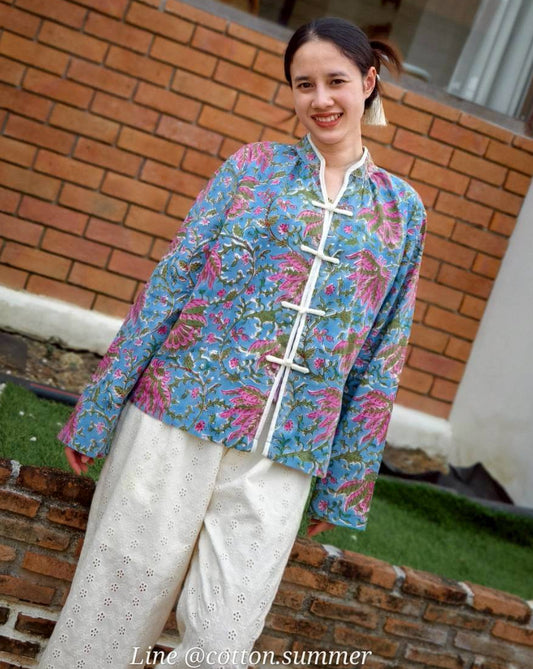เสื้อ"อู่หลง" แบบจีนโบราณแขนยาว (Oolong) #11-ฟ้า