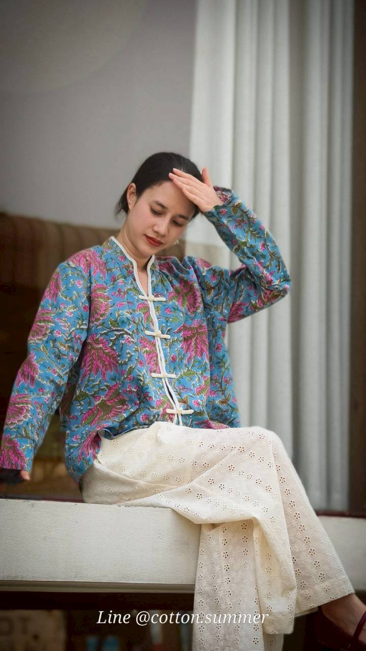 เสื้อ"อู่หลง" แบบจีนโบราณแขนยาว (Oolong) #11-ฟ้า