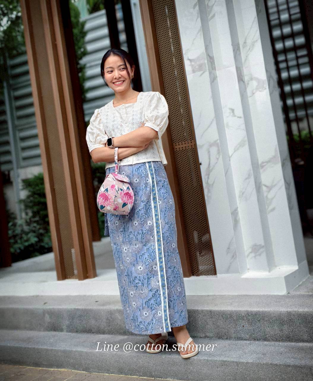 ผ้าถุงป้ายราศี (Rasee) #75-ฟ้าอ่อนอมเทาราชินี