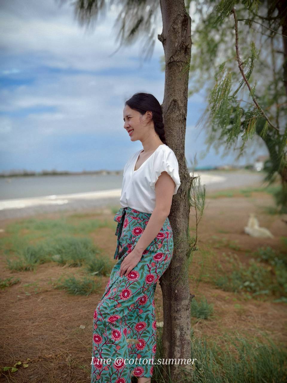ผ้าถุงป้ายราศี (Rasee) #68 เขียว Scarlet Bloom